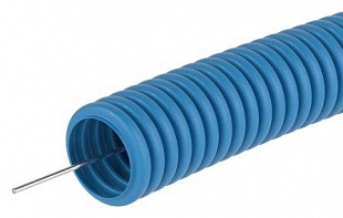 Труба ППЛ гофрированная d20мм легкая с протяжкой (100 м) синяя